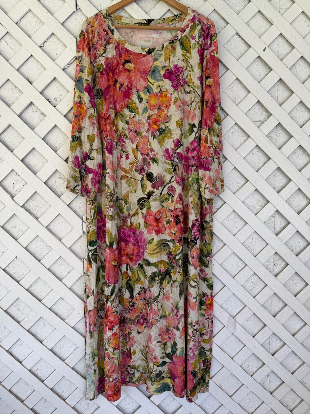 Soft Surroundings Floral Print 3/4 Sleeve Jersey Knit Maxi Dress 3X - Picture 4 of 11